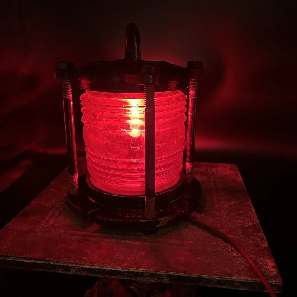 Vintage GE Cast Iron Marine Navigation Ship Light Red Fresnel Lens 9-8-0335-1